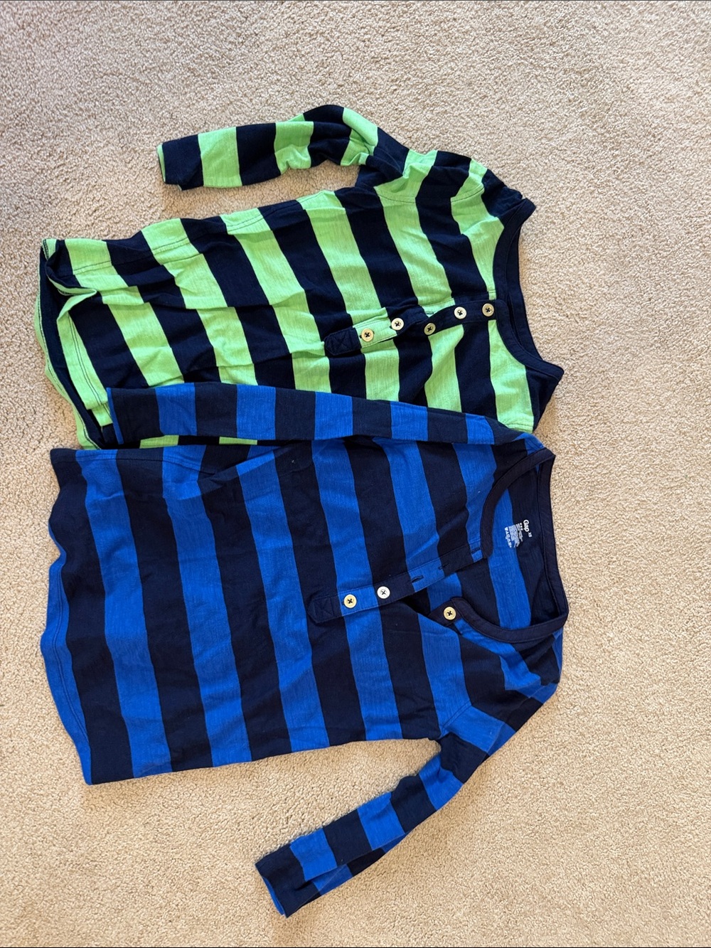 Woman's 3/4 Long-Sleeve Striped Henley Tee - Navy & Bright Blue